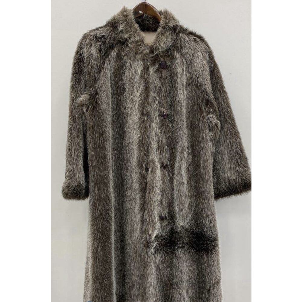 Vnt 70's Reversible Faux Fur Coat Jackets Pockets Med Small 42w Raccoon 43L Gray